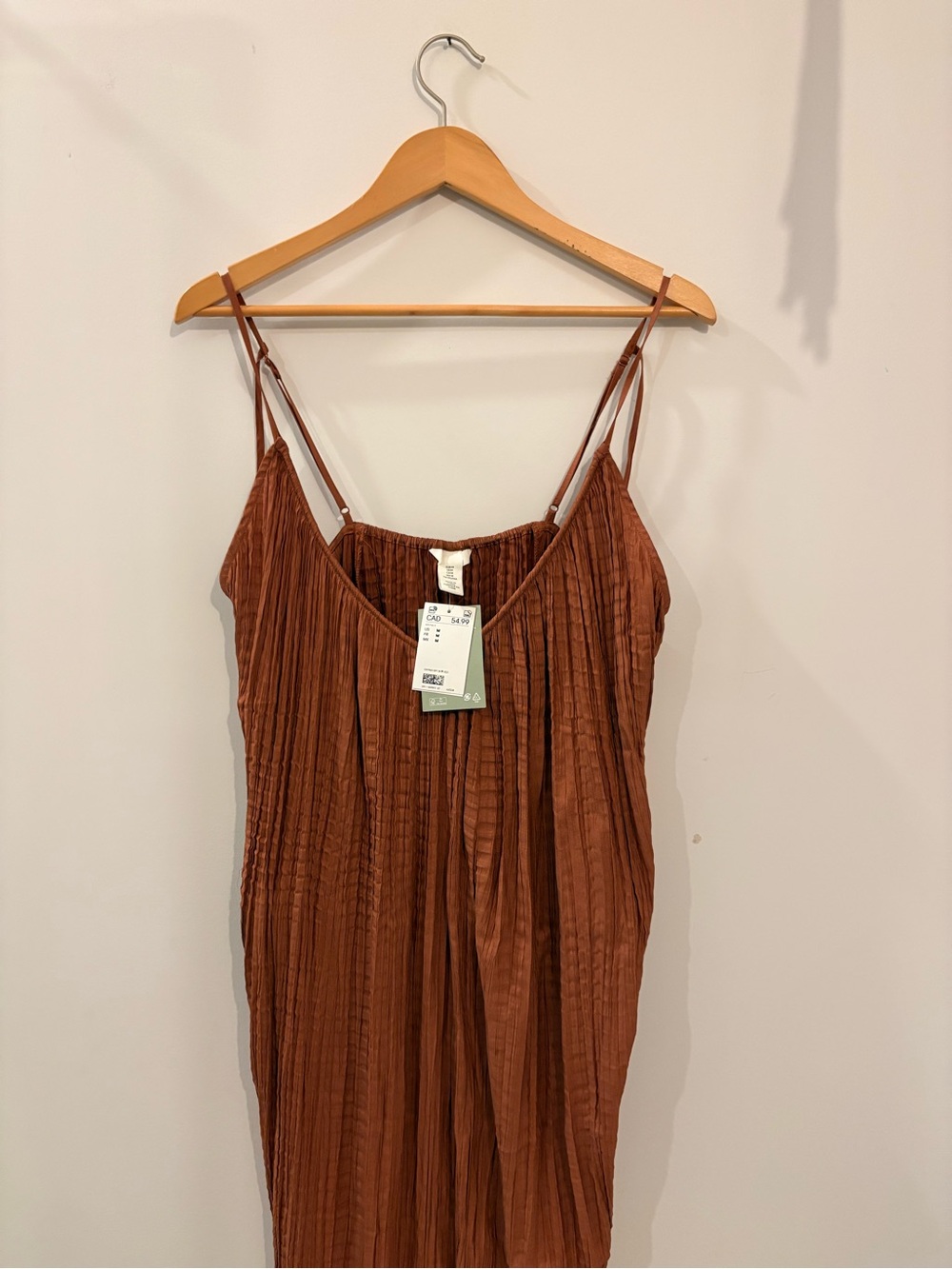 Women's Rust Brown Pleated Slip Dress